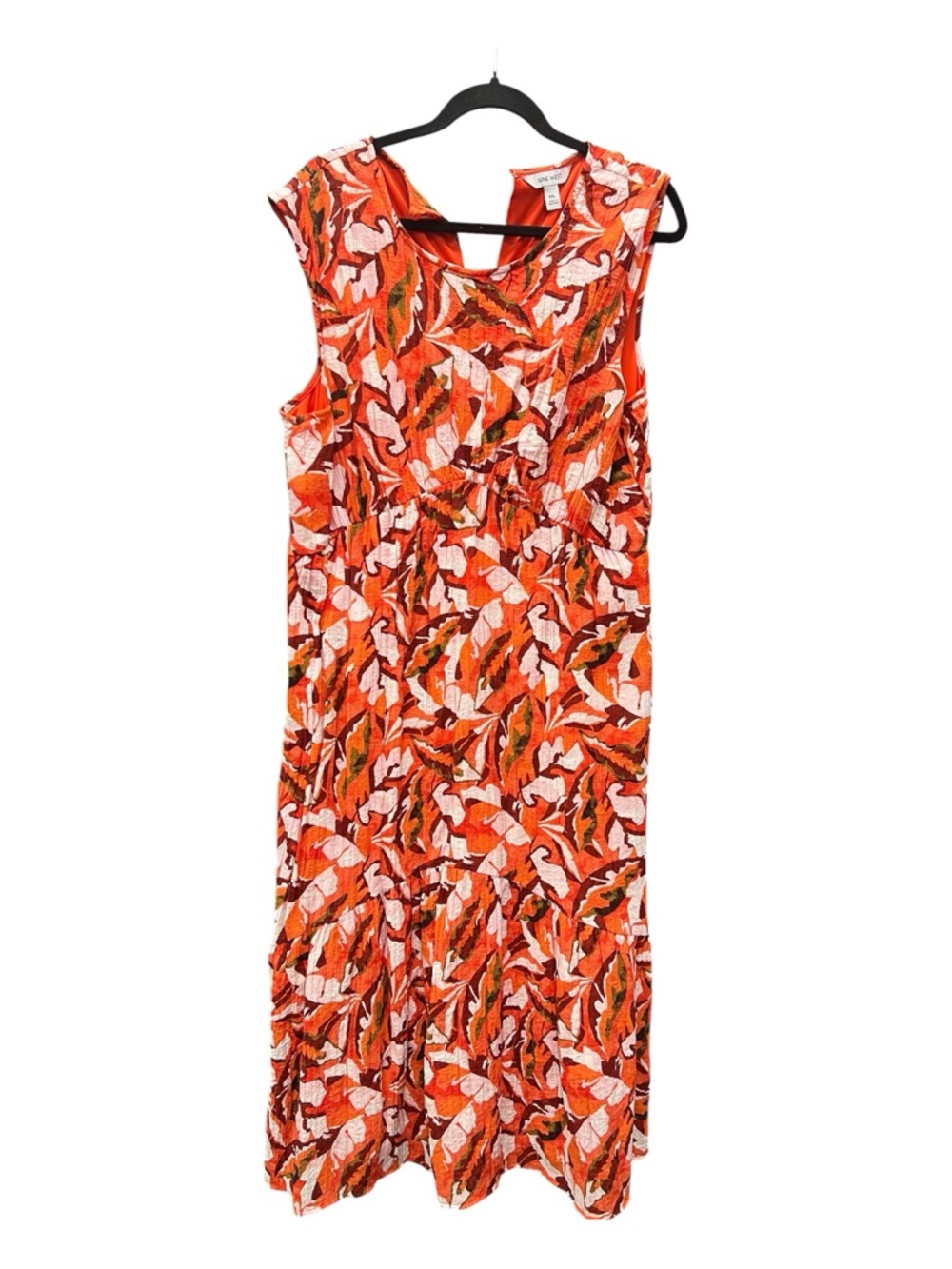 Nine West Orange Floral-Print Sleeveless Maxi Dress